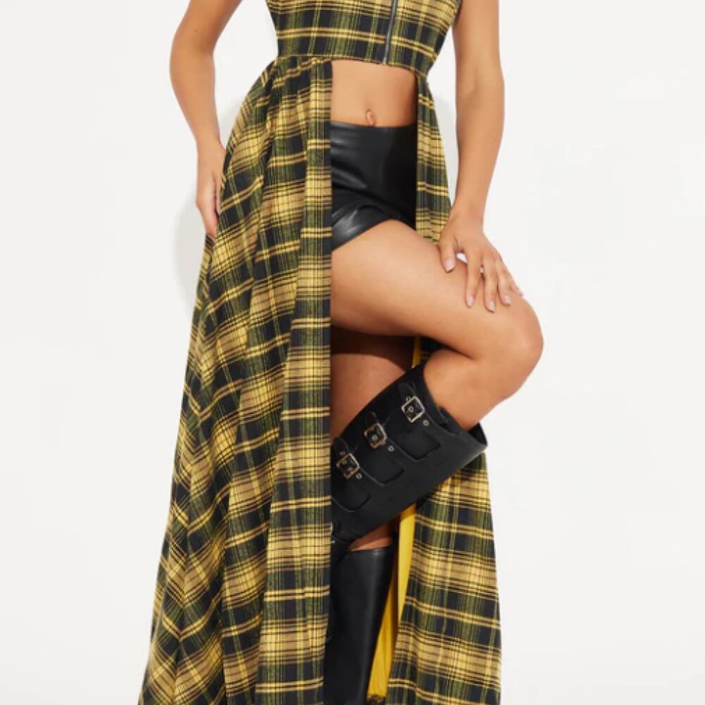 Taylah Plaid Bubble Hem Top - Yellow/combo
